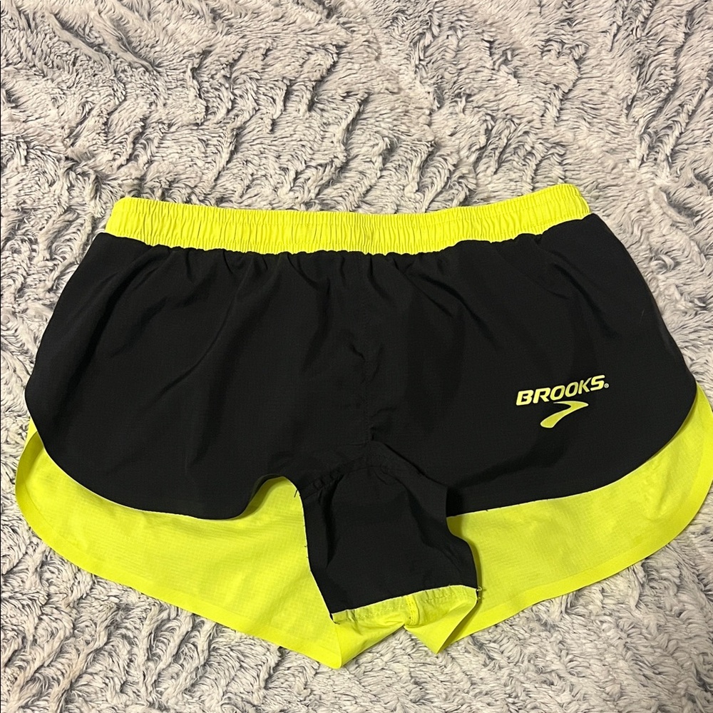 Brooks Neon Yellow and Black Shorts